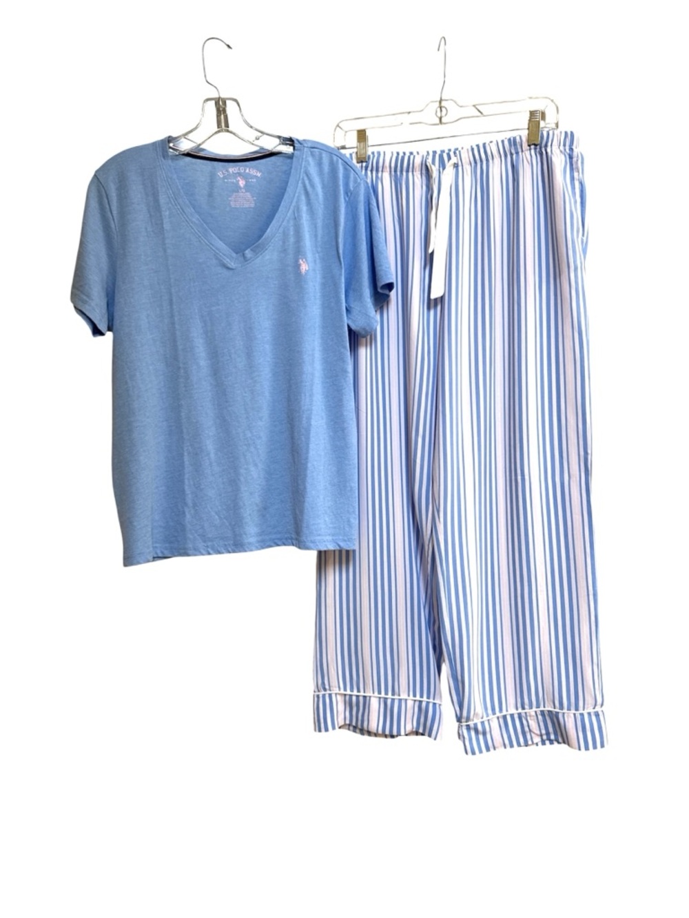 U.S. Polo Assn. Light Blue V-Neck Top with Blue & White Striped Pajama Pants - Picture 3 of 12